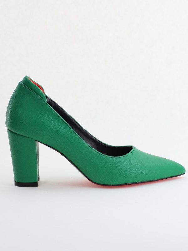 Pantofi pentru Femei cu Toc Gros Piele Ecologică Varf Ascutit culoare Verde - BS980KAY2405514 175