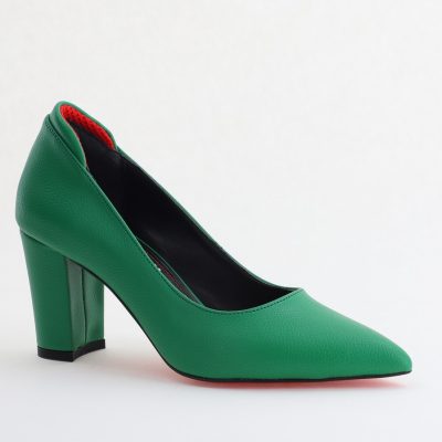 Pantofi pentru Femei cu Toc Gros Piele Ecologică Varf Ascutit culoare Verde - BS980KAY2405514
