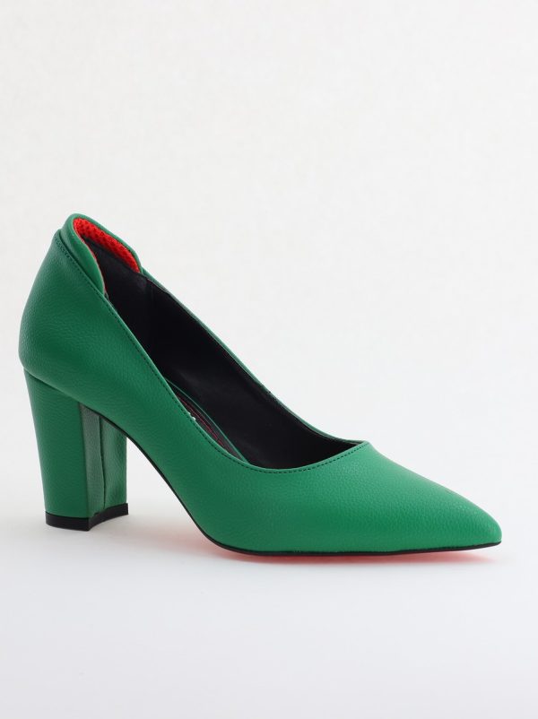 Incaltaminte Dama - Pantofi pentru Femei cu Toc Gros Piele Ecologică Varf Ascutit culoare Verde - BS980KAY2405514