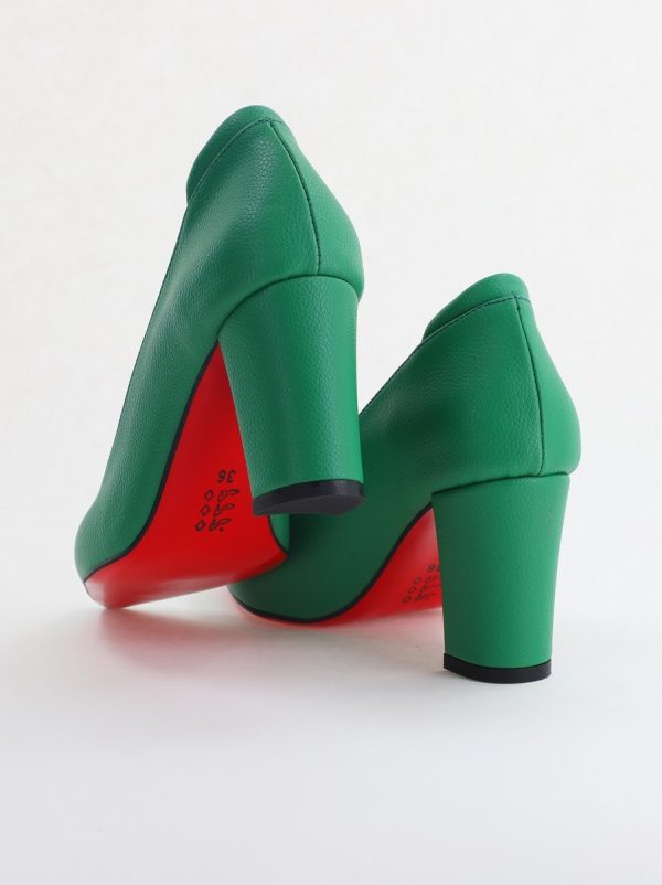 Pantofi pentru Femei cu Toc Gros Piele Ecologică Varf Ascutit culoare Verde - BS980KAY2405514 174
