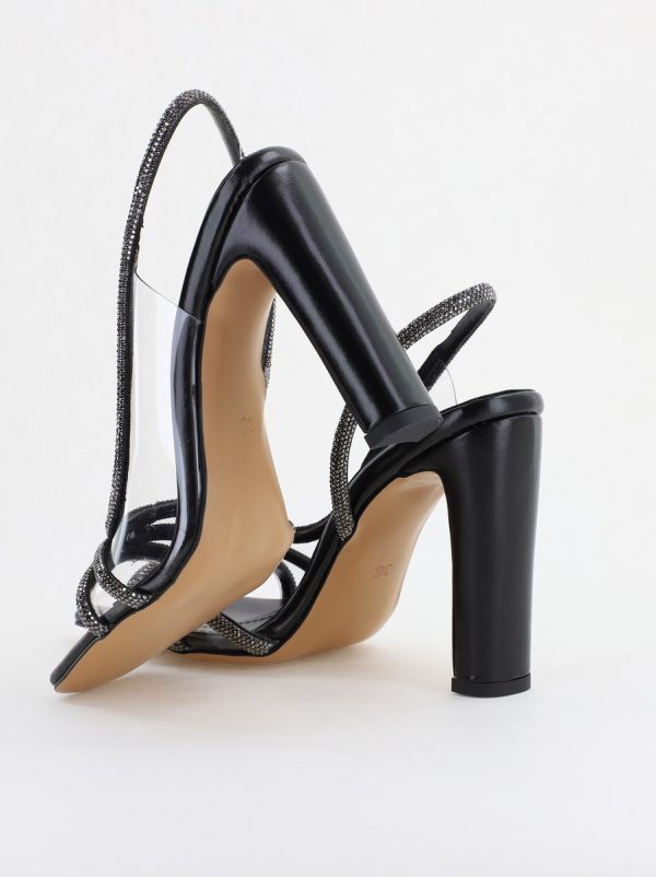 Sandale elegante cu toc pentru femei din piele ecologică împodobite cu detalii subtile de pietricele culoare negre (BS855SN2404234) 6