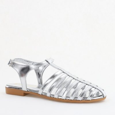 Sandale fără Toc din Piele Ecologică Argintiu metalic (BS01SN2405283)