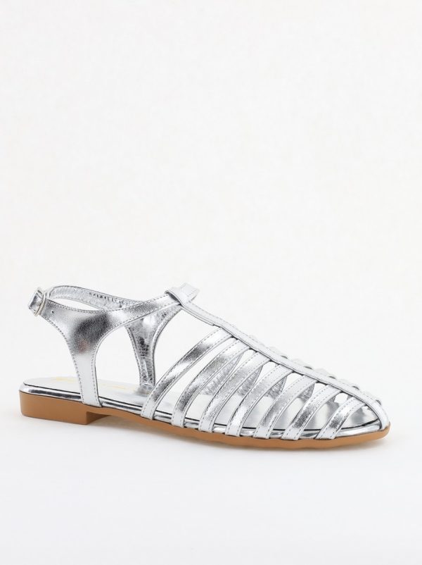 Sandale fără Toc din Piele Ecologică Argintiu metalic (BS01SN2405283)