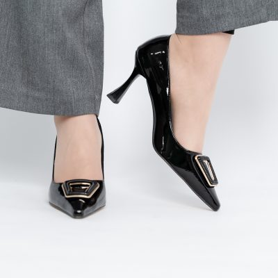 Pantofi Damă Stiletto Negru Lac din Piele Ecologică (BS0202AY2411206)