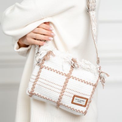 Poșetă Damă Crossbody Alb Material Textil David Jones