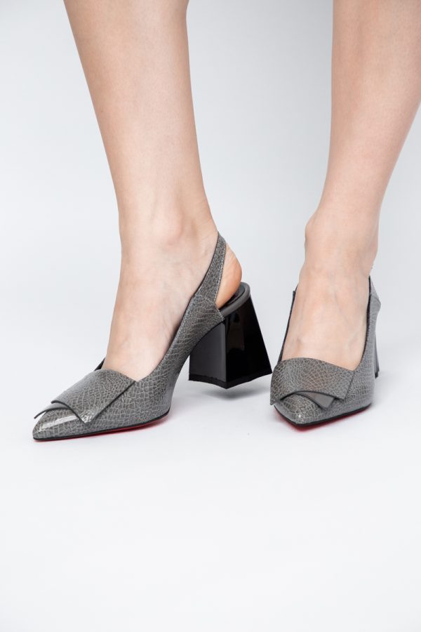Pantofi damă cu Toc Eleganti Decupați din Piele Ecologica culoare gri - BS20021AY2405588 173