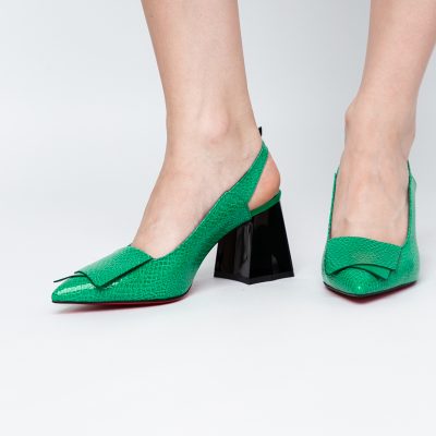 Pantofi damă cu Toc Eleganti Decupați din Piele Ecologica culoare verde benetton- BS20021AY2405589