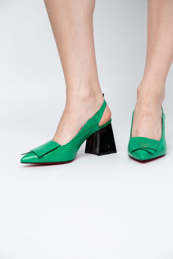 Pantofi damă cu Toc Eleganti Decupați din Piele Ecologica culoare verde benetton- BS20021AY2405589 173