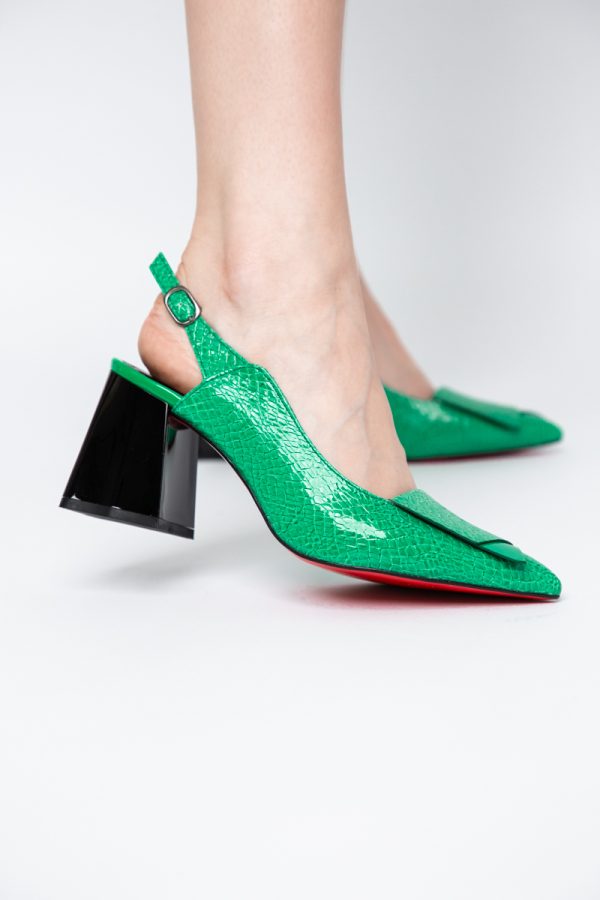 Pantofi damă cu Toc Eleganti Decupați din Piele Ecologica culoare verde benetton- BS20021AY2405589 175