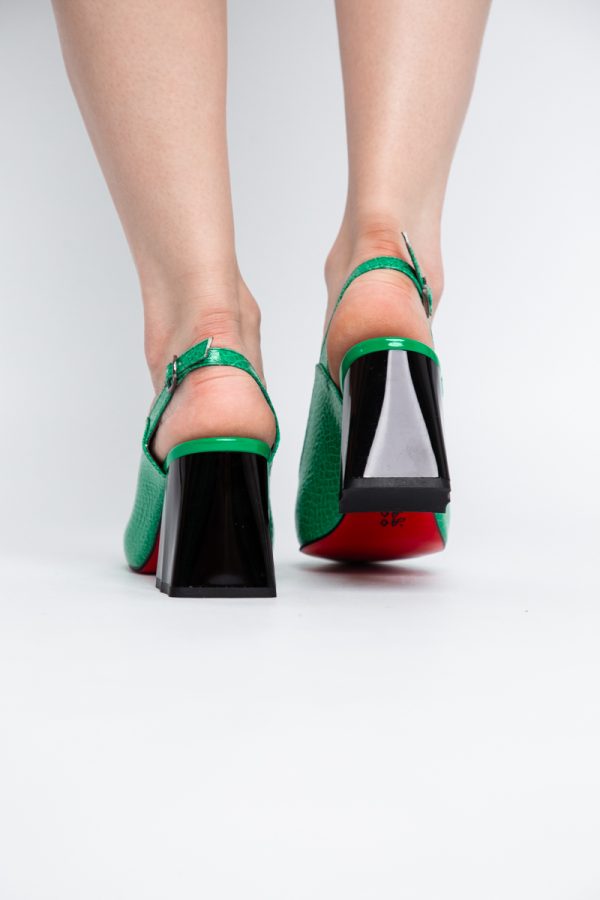 Pantofi damă cu Toc Eleganti Decupați din Piele Ecologica culoare verde benetton- BS20021AY2405589 177