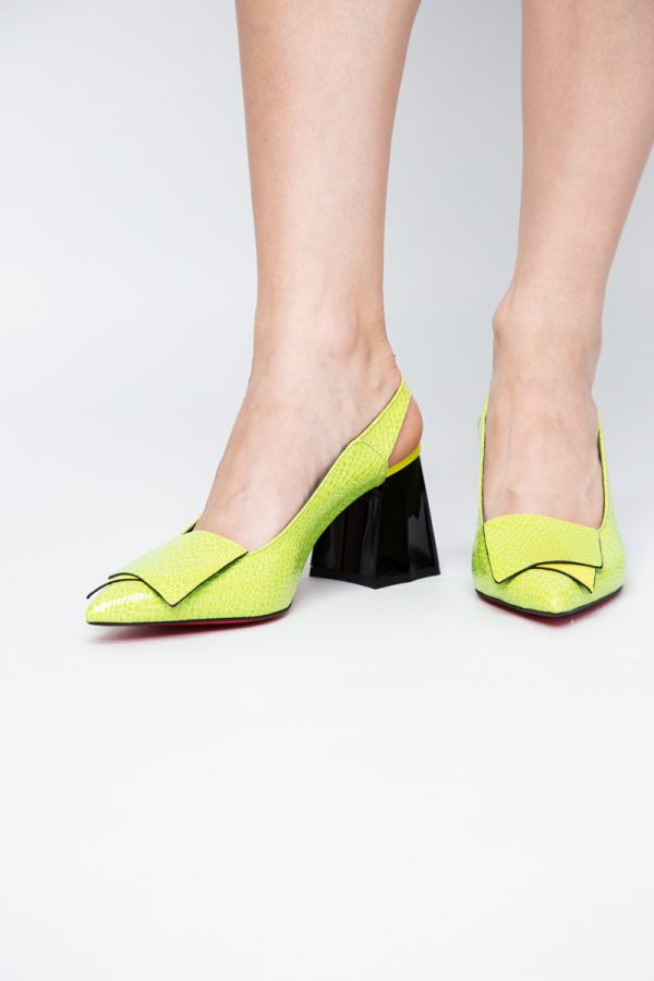 Pantofi damă cu Toc Eleganti Decupați din Piele Ecologica culoare verde lemon - BS20021AY2405591 173