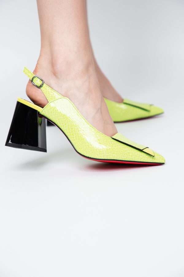 Pantofi damă cu Toc Eleganti Decupați din Piele Ecologica culoare verde lemon - BS20021AY2405591 175