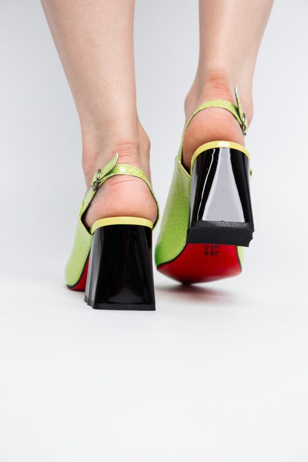 Pantofi damă cu Toc Eleganti Decupați din Piele Ecologica culoare verde lemon - BS20021AY2405591 177
