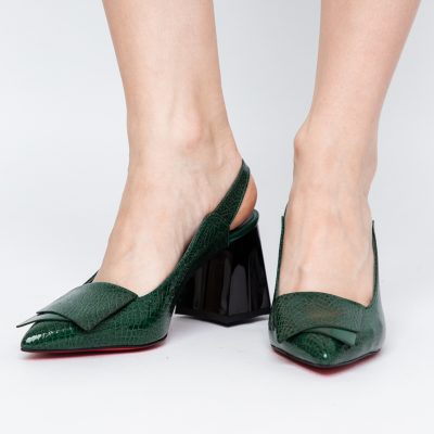 Pantofi damă cu Toc Eleganti Decupați din Piele Ecologica culoare verde - BS20021AY2405586
