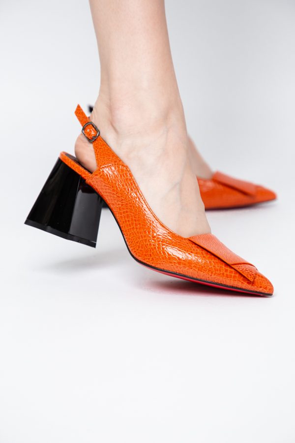 Pantofi damă cu Toc Eleganti Decupați din Piele Ecologica culoare portocaliu - BS20021AY2405587 175