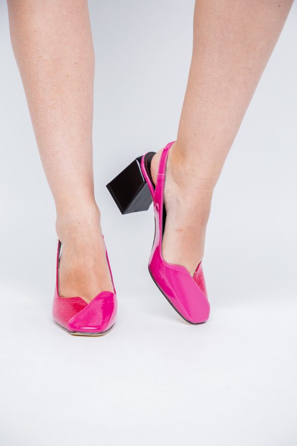 Pantofi damă cu Toc Eleganti Fuchsia Decupați din Piele Ecologica 173