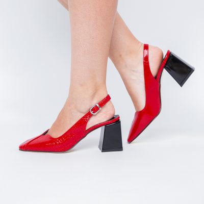 Pantofi damă Roșii cu Toc Eleganti Decupați din Piele Ecologica