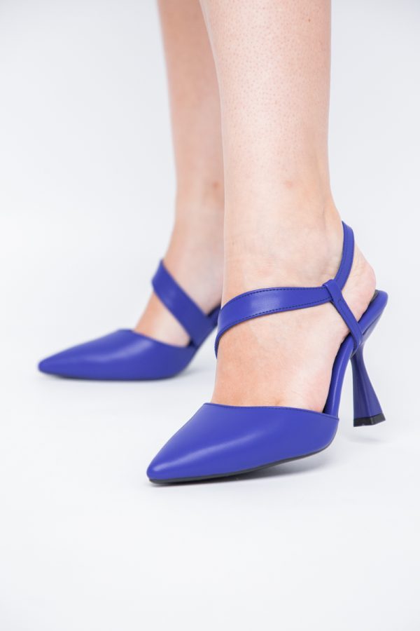 Pantofi Damă cu Toc Subțire din Piele Ecologică cu elastic Albastru BS610AY2405597 173