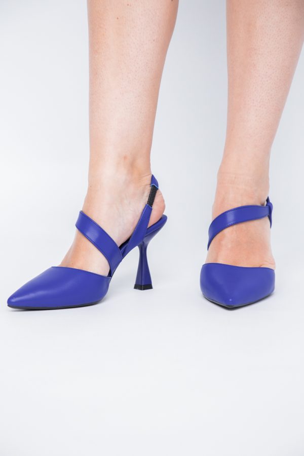 Pantofi Damă cu Toc Subțire din Piele Ecologică cu elastic Albastru BS610AY2405597 175
