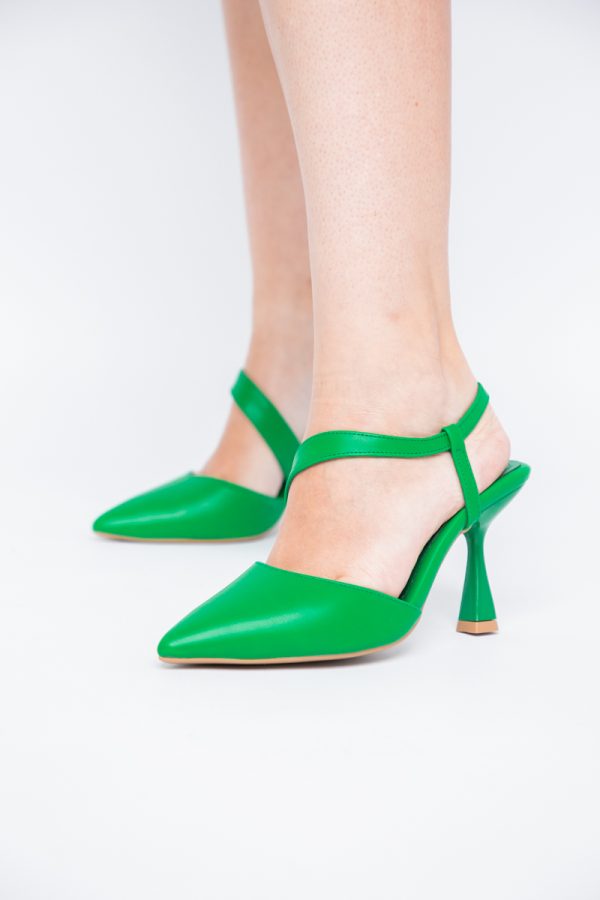 Pantofi Damă cu Toc Subțire din Piele Ecologică cu elastic Verde BS610AY2405598 173