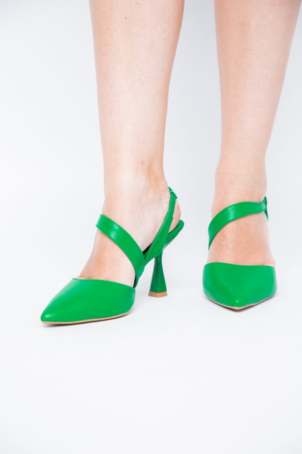 Pantofi Damă cu Toc Subțire din Piele Ecologică cu elastic Verde BS610AY2405598 175
