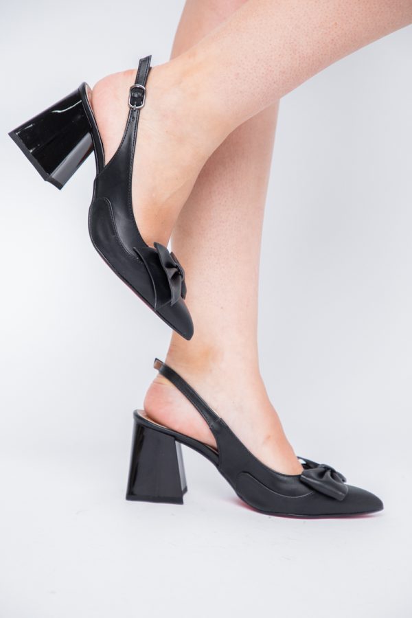 Pantofi damă cu Toc Eleganti Decupați cu Fundiță din Piele Ecologica culoare Negru - BS7121AY2405294 175