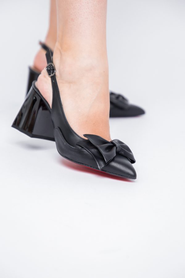 Pantofi damă cu Toc Eleganti Decupați cu Fundiță din Piele Ecologica culoare Negru - BS7121AY2405294 173