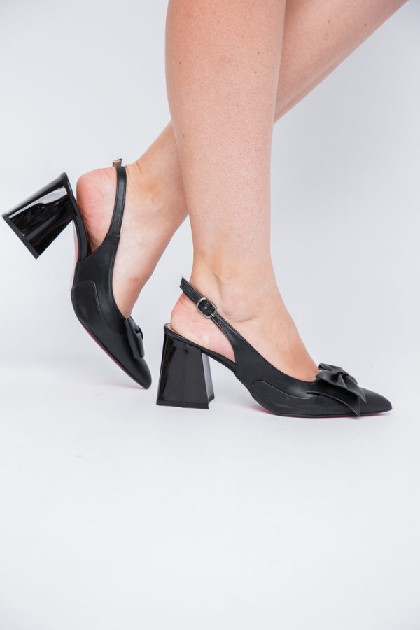 Pantofi damă cu Toc Eleganti Decupați cu Fundiță din Piele Ecologica culoare Negru - BS7121AY2405294 177