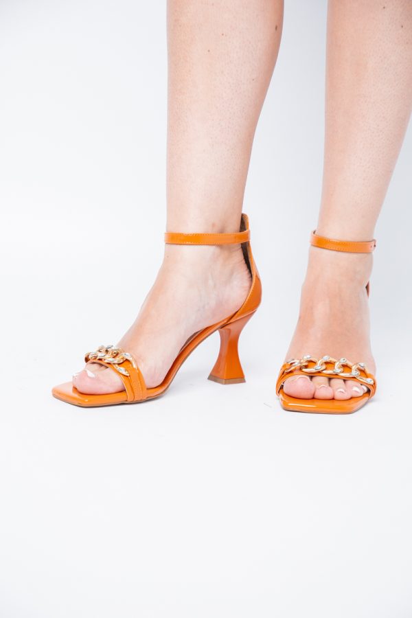 Sandale cu Toc subtire varf drept din piele ecologică portocaliu (BS768SN2405516) 175