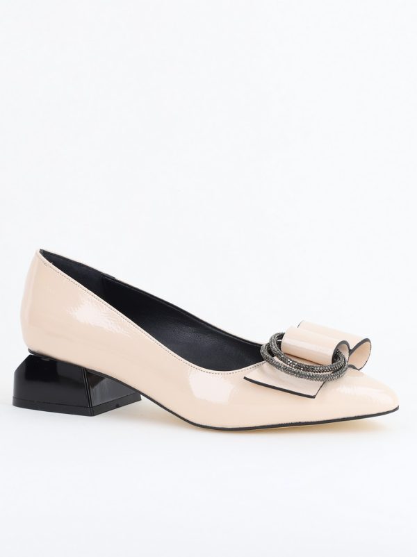 Incaltaminte Dama - Pantofi cu Toc Eleganti din Piele Ecologica Texturată culoare Bej lucios - BS155BA2405480