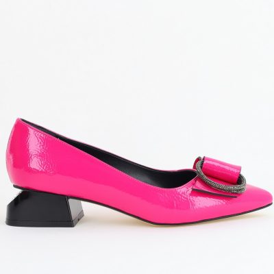 Pantofi cu Toc Eleganti din Piele Ecologica Texturată culoare Fuchsia Lac - BS155BA2405481