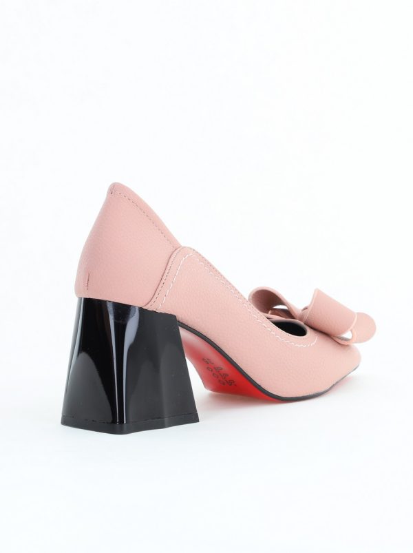 Pantofi Damă cu Toc din Piele Ecologică cu Fundiță Roz Somon (BS2000D2405361) 122