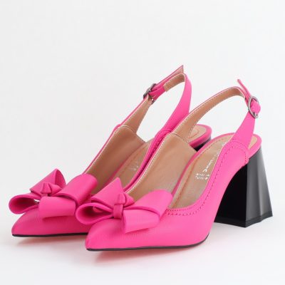 Pantofi damă cu Toc Eleganti Decupați cu Fundiță din Piele Ecologica culoare Fuchsia - BS12000D2405484