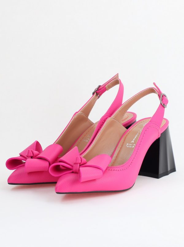 Pantofi damă cu Toc Eleganti Decupați cu Fundiță din Piele Ecologica culoare Fuchsia - BS12000D2405484 173