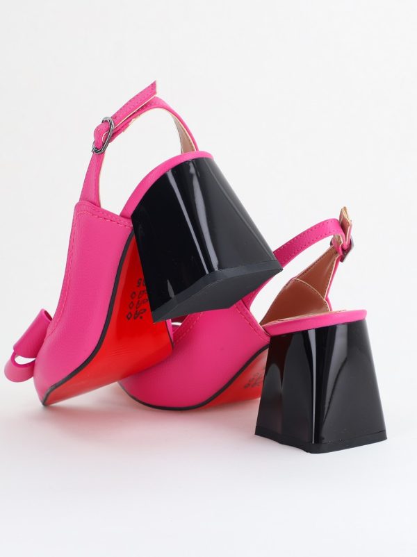Pantofi damă cu Toc Eleganti Decupați cu Fundiță din Piele Ecologica culoare Fuchsia - BS12000D2405484 174