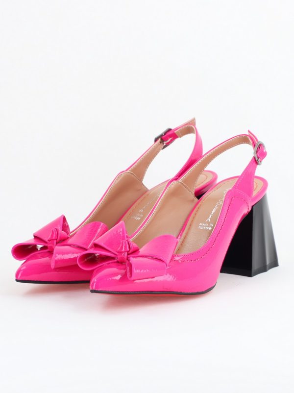Pantofi damă cu Toc Eleganti Decupați cu Fundiță din Piele Ecologica culoare Fuchsia lucios - BS12000D2405536 173