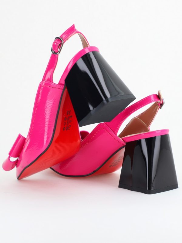 Pantofi damă cu Toc Eleganti Decupați cu Fundiță din Piele Ecologica culoare Fuchsia lucios - BS12000D2405536 176
