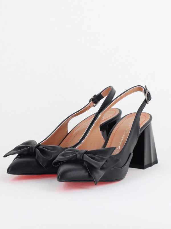 Pantofi damă cu Toc Eleganti Decupați cu Fundiță din Piele Ecologica culoare Negru - BS7121AY2405294 174