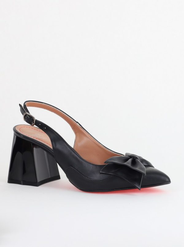 Incaltaminte Dama - Pantofi damă cu Toc Eleganti Decupați cu Fundiță din Piele Ecologica culoare Negru - BS7121AY2405294