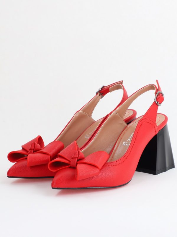 Pantofi damă cu Toc Eleganti Decupați cu Fundiță din Piele Ecologica culoare Roșu - BS12000D2405492 173