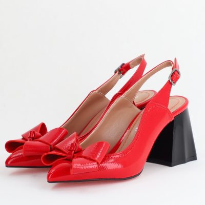 Pantofi damă cu Toc Eleganti Decupați cu Fundiță din Piele Ecologica culoare Roșu lac - BS12000D2405491