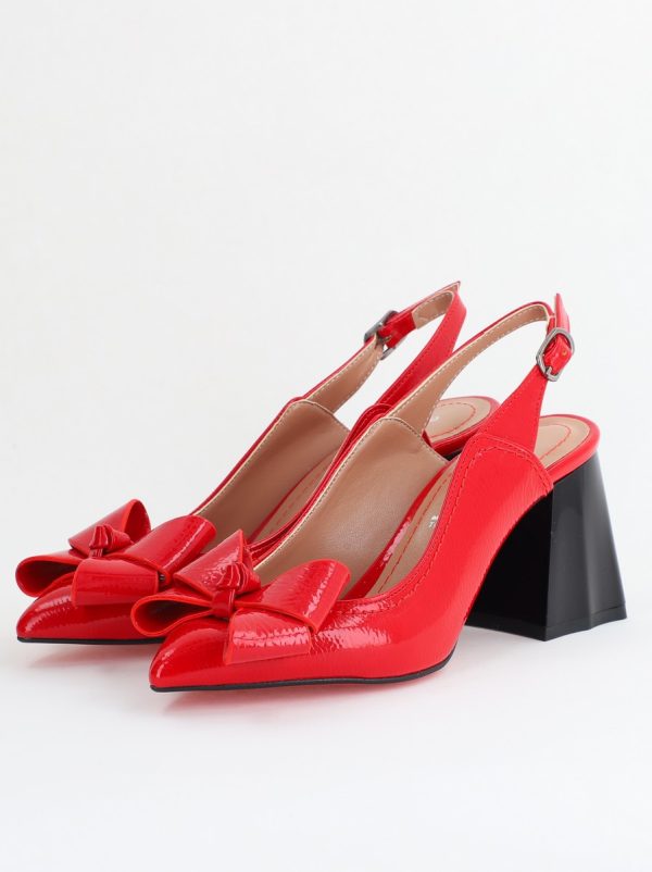 Pantofi damă cu Toc Eleganti Decupați cu Fundiță din Piele Ecologica culoare Roșu lac - BS12000D2405491 173