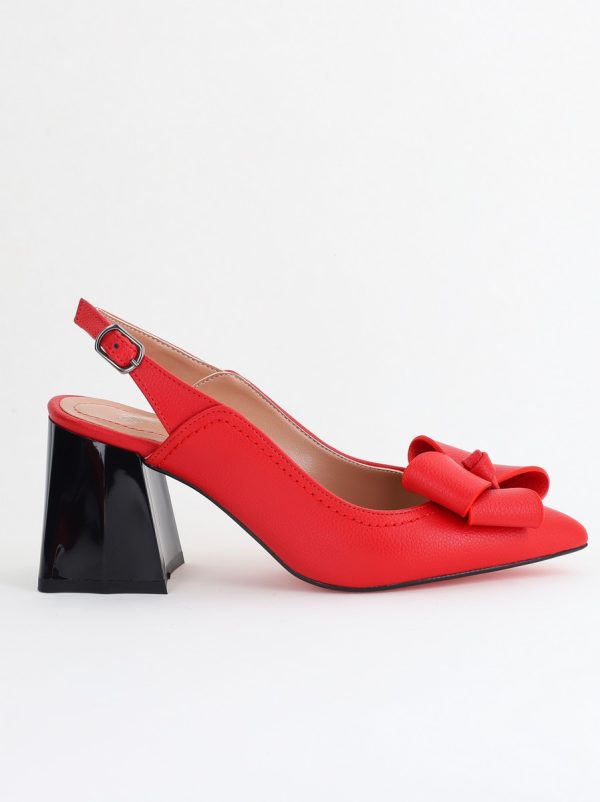 Pantofi damă cu Toc Eleganti Decupați cu Fundiță din Piele Ecologica culoare Roșu - BS12000D2405492 174