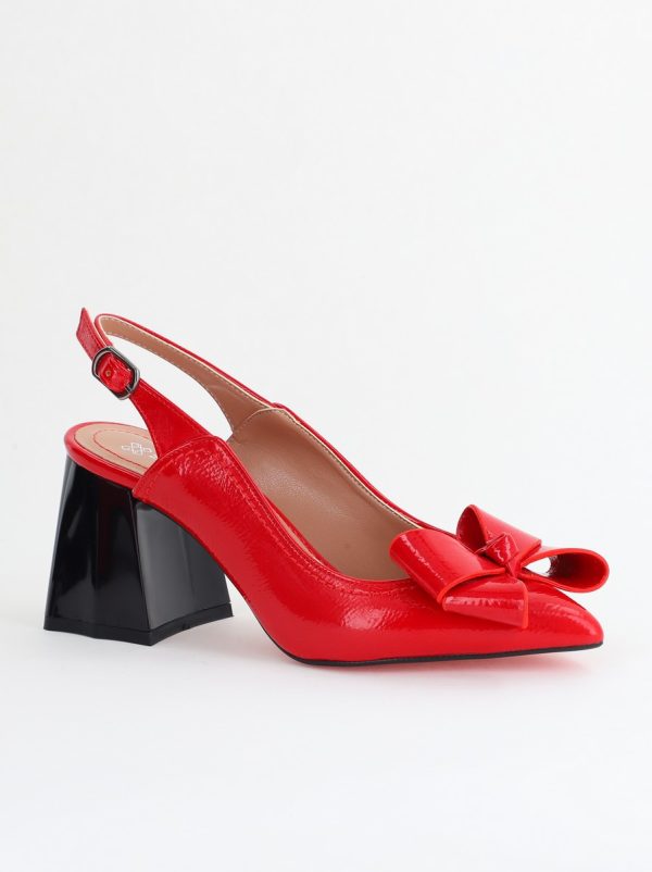 Incaltaminte Dama - Pantofi damă cu Toc Eleganti Decupați cu Fundiță din Piele Ecologica culoare Roșu - BS12000D2405492