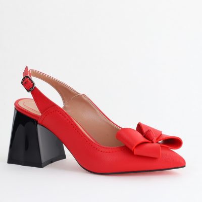Pantofi damă cu Toc Eleganti Decupați cu Fundiță din Piele Ecologica culoare Roșu - BS12000D2405492