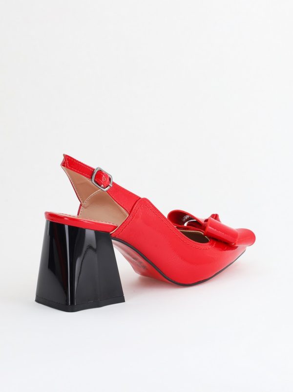 Pantofi damă cu Toc Eleganti Decupați cu Fundiță din Piele Ecologica culoare Roșu lac - BS12000D2405491 176