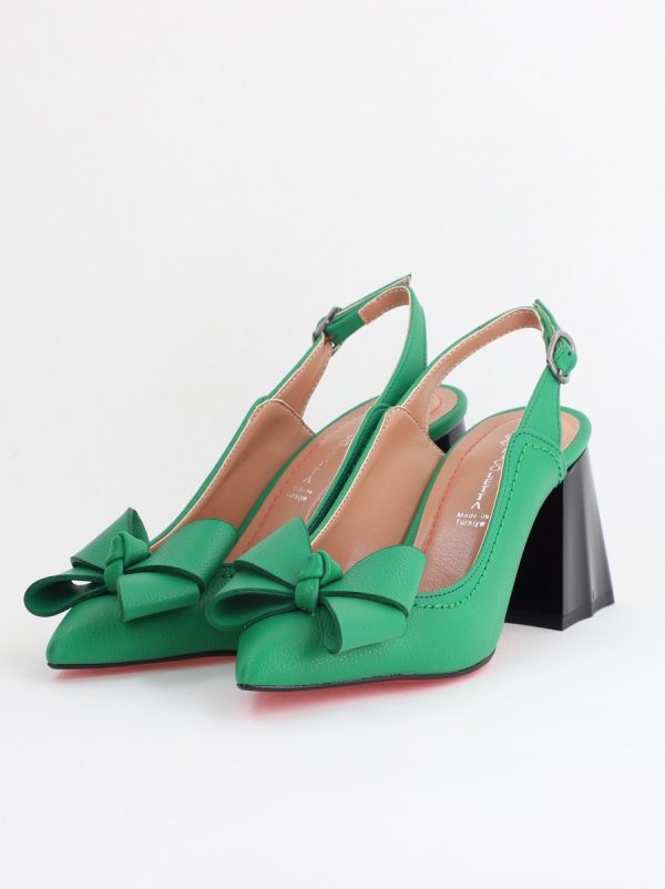 Pantofi damă cu Toc Eleganti Decupați cu Fundiță din Piele Ecologica culoare Verde mat - BS12000D2405489 173
