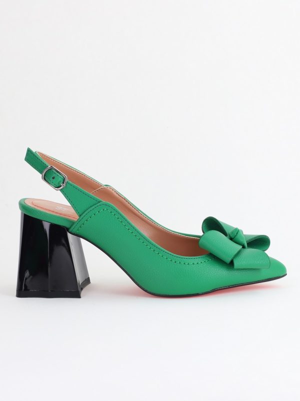 Pantofi damă cu Toc Eleganti Decupați cu Fundiță din Piele Ecologica culoare Verde mat - BS12000D2405489 174