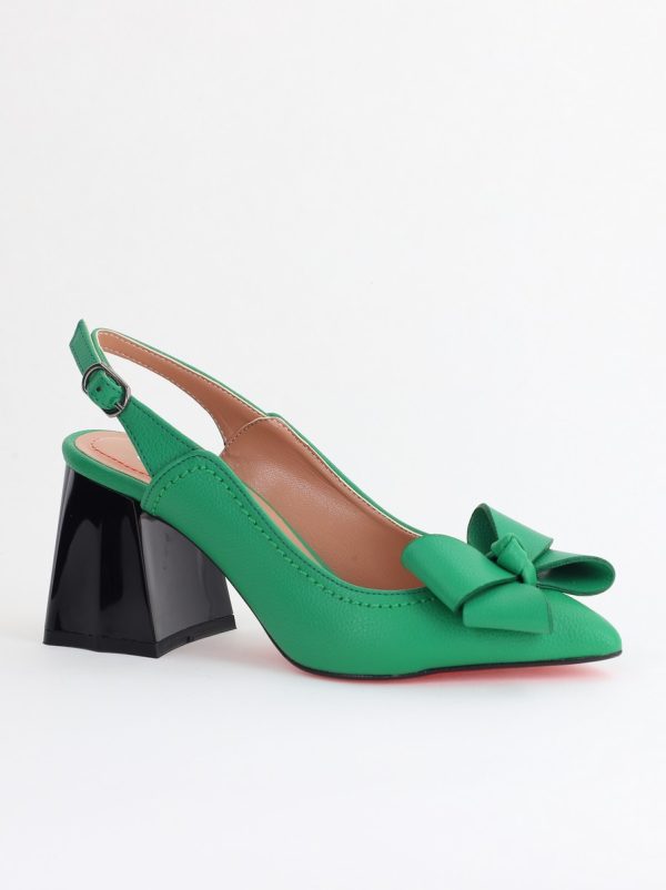 Incaltaminte Dama - Pantofi damă cu Toc Eleganti Decupați cu Fundiță din Piele Ecologica culoare Verde mat - BS12000D2405489