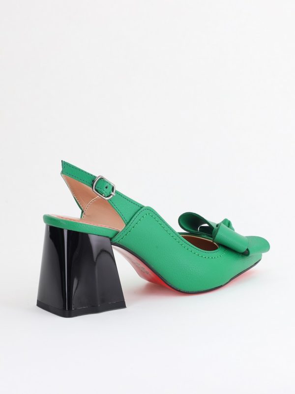 Pantofi damă cu Toc Eleganti Decupați cu Fundiță din Piele Ecologica culoare Verde mat - BS12000D2405489 176